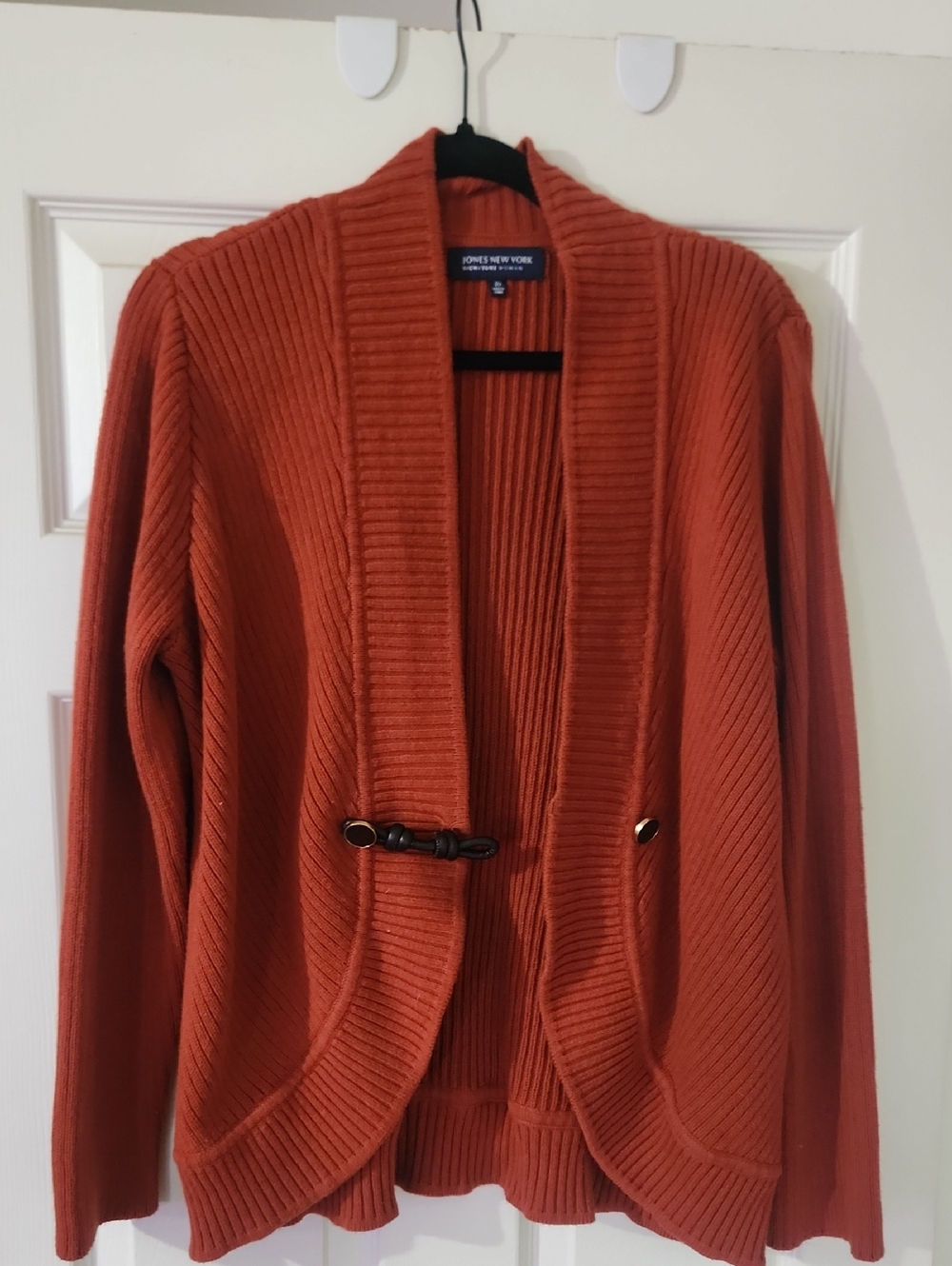Jones New York Burnt Orange Ribbed Toggle Cardigan